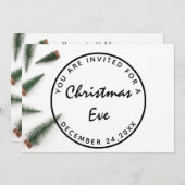 クリスマスイブホリデーディナーホワイトグリーンシンプル 招待状 (正面/裏面)
