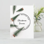 クリスマスイブホリデーディナーホワイトグリーンシンプル 招待状 (スタンド正面)