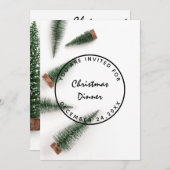 クリスマスイブホリデーディナーホワイトグリーンシンプル 招待状 (正面/裏面)