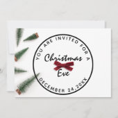 クリスマスイブホリデーディナーホワイトグリーンレッドボウ 招待状 (正面)