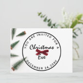 クリスマスイブホリデーディナーホワイトグリーンレッドボウ 招待状 (スタンド正面)