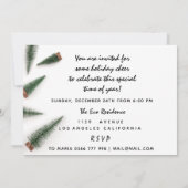 クリスマスイブホリデーディナーホワイトグリーンレッドボウ 招待状 (裏面)