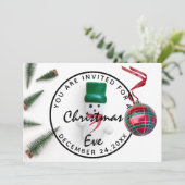 クリスマスイブホリデーディナーホワイトグリーン雪だるま 招待状 (スタンド正面)