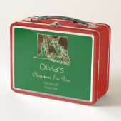 クリスマスイブボックス出生シーンレッドグリーン金ゴールド メタルランチボックス (正面)