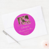 クリスマスイブボックス出生ホットピンクフェイク金ゴールド文字 ラウンドシール (封筒)