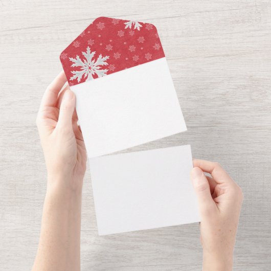 クリスマスイブポストカードでの雪片 オールインワン招待状 (貼ってはがせる)