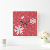 クリスマスイブポストカードでの雪片 スクエア壁時計 (ホーム)