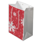 クリスマスイブポストカードでの雪片 ミディアムペーパーバッグ (正面アングル)