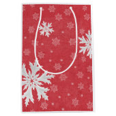 クリスマスイブポストカードでの雪片 ミディアムペーパーバッグ (正面)