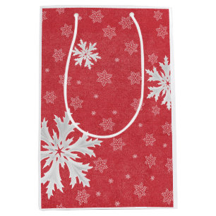 クリスマスイブポストカードでの雪片 ミディアムペーパーバッグ
