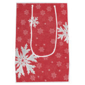 クリスマスイブポストカードでの雪片 ミディアムペーパーバッグ (裏面)