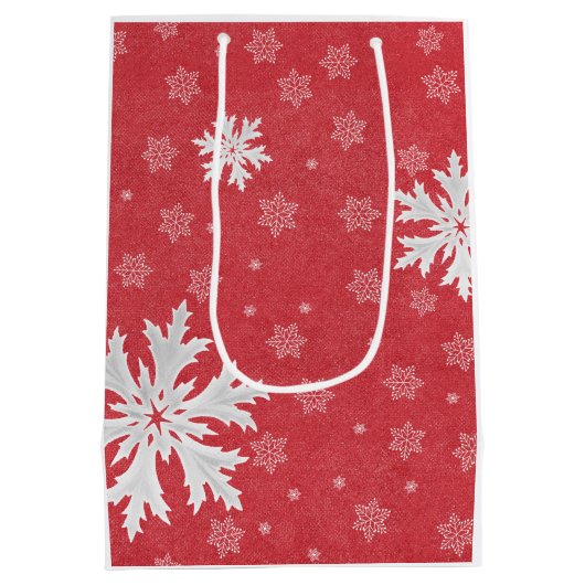 クリスマスイブポストカードでの雪片 ミディアムペーパーバッグ (裏面)