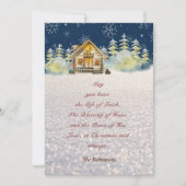 クリスマスイブログキャビン緑の毛皮の木の雪片 シーズンカード (正面)