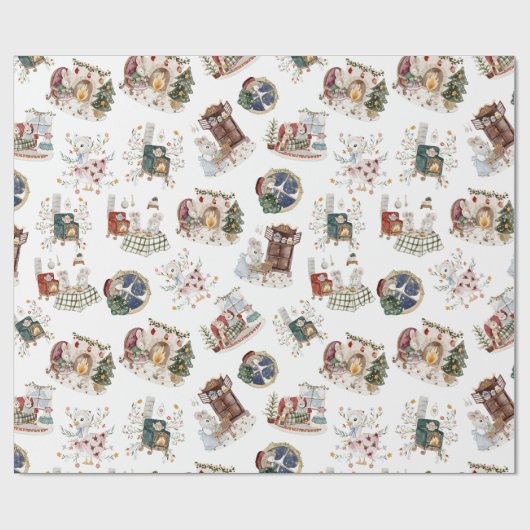 クリスマスイブ居心地の良い小さな人々アットホームギフト ラッピングペーパー (フラット)