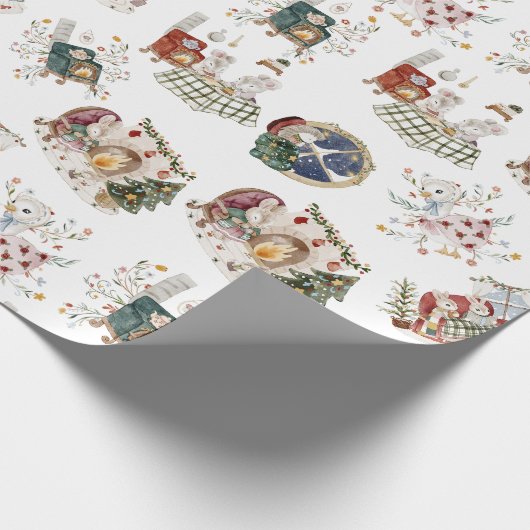 クリスマスイブ居心地の良い小さな人々アットホームギフト ラッピングペーパー (角)