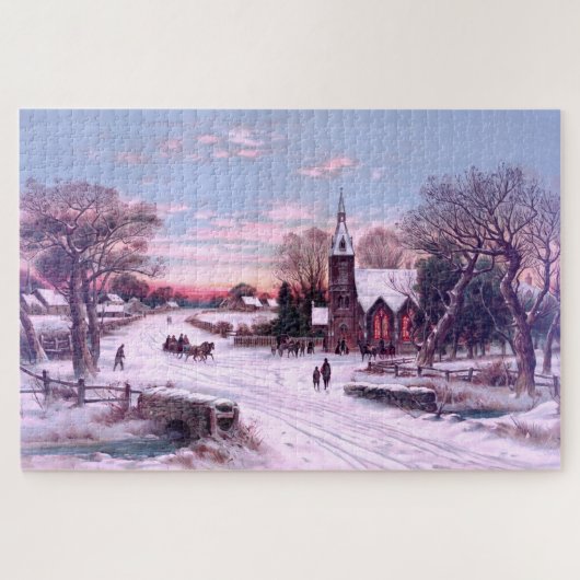 クリスマスイブ朝の教会サービス ジグソーパズル (横)