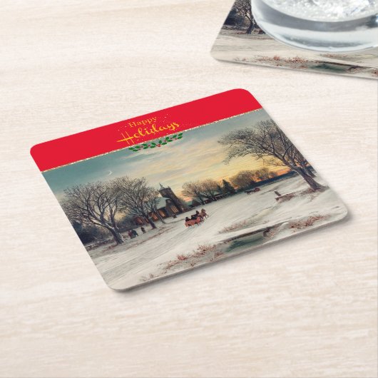 クリスマスイブ素晴らしアート スクエアペーパーコースター (アングル)