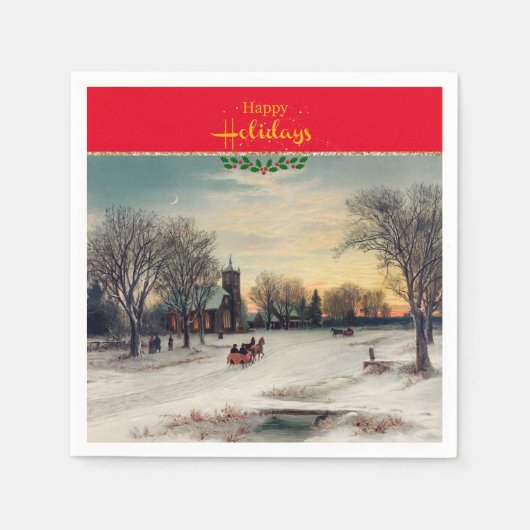 クリスマスイブ素晴らしアート スタンダードカクテルナプキン (正面)