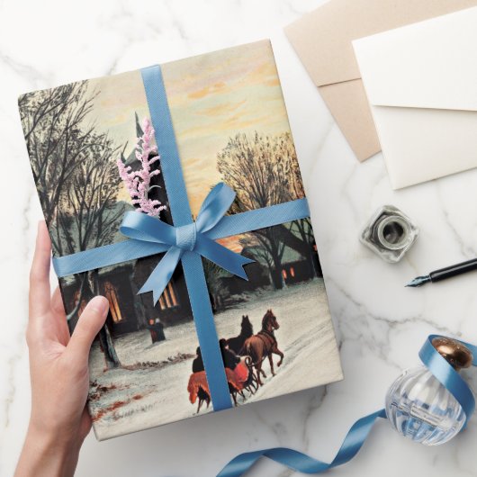 クリスマスイブ絵画ヴィンテージ ラッピングペーパー (ギフト)