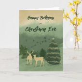 クリスマスイブ誕生日グリーンランドスケープとツリー カード (黄色い花)