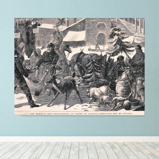 クリスマスイブ通りマーケットオタワカナダヴィンテージ キャンバスプリント (インサイチュ (ウッドフロア))