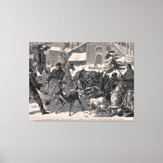 クリスマスイブ通りマーケットオタワカナダヴィンテージ キャンバスプリント (正面)