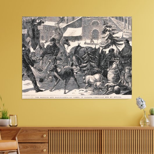 クリスマスイブ通りマーケットオタワカナダヴィンテージ キャンバスプリント (インサイチュ (リビング))