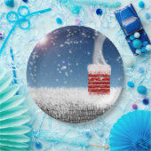 クリスマスイブ雪の冬の煙突屋上 ペーパープレート (パーティー)