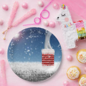 クリスマスイブ雪の冬の煙突屋上 ペーパープレート (パーティー)