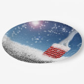 クリスマスイブ雪の冬の煙突屋上 ペーパープレート (アングル)