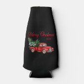 クリスマスイヤー水彩ヴィンテージレッドトラックブラック ボトルクーラー (正面)