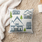 クリスマスイラストレーションの冬の家の木々グレーwh クッション (ブランケット)