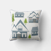 クリスマスイラストレーションの冬の家の木々グレーwh クッション (裏面)