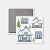 クリスマスイラストレーションの冬の家の木々グレーwh マグネット (正面/裏面)