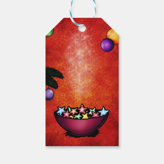 クリスマスイラストレーションボウルの星形クッキー ギフトタグ (正面)