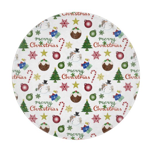 クリスマスイラストレーションミックスパターン カッティングボード (正面)