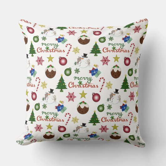クリスマスイラストレーションミックスパターン クッション (正面)