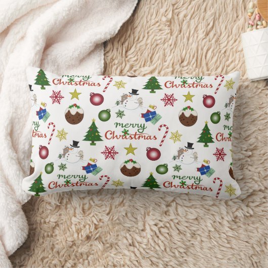 クリスマスイラストレーションミックスパターン ランバークッション (ブランケット)