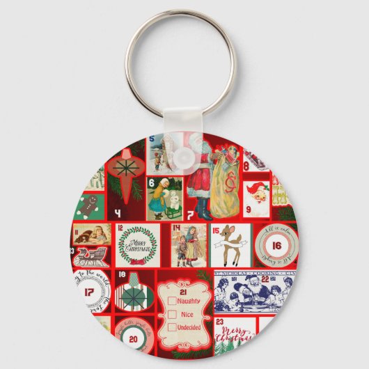 クリスマスイラストレーションヴィンテージ休日おもしろい キーホルダー (正面)