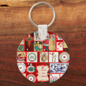 クリスマスイラストレーションヴィンテージ休日おもしろい キーホルダー (正面)