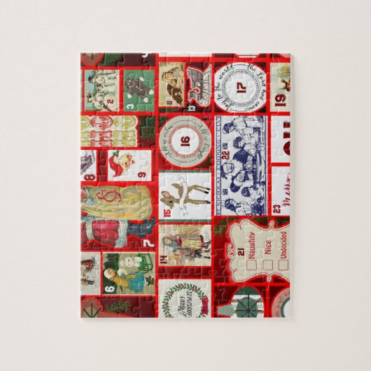 クリスマスイラストレーションヴィンテージ休日おもしろい ジグソーパズル (縦)