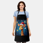 クリスマスイラフェサンタハットスターリーナイトホリデイL エプロン (着用した状態)