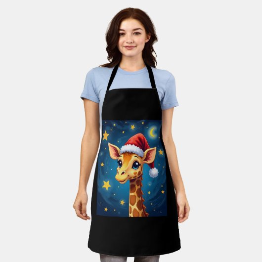 クリスマスイラフェサンタハットスターリーナイトホリデイL エプロン (着用した状態)