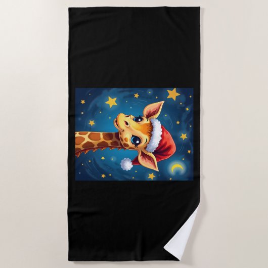 クリスマスイラフェサンタハットスターリーナイトホリデイL ビーチタオル (正面)