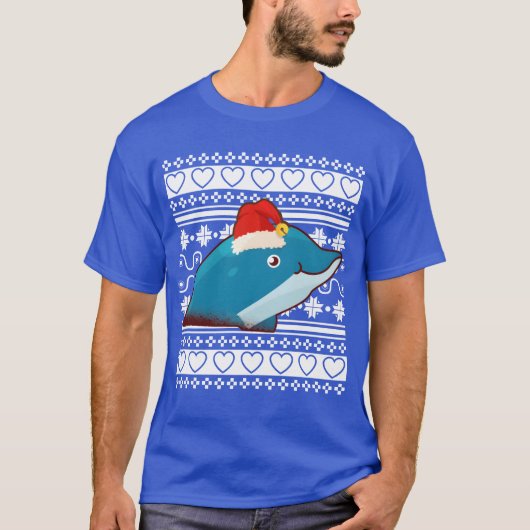 クリスマスイルカガールの醜いクリスマスセーターシャツ Tシャツ (正面)