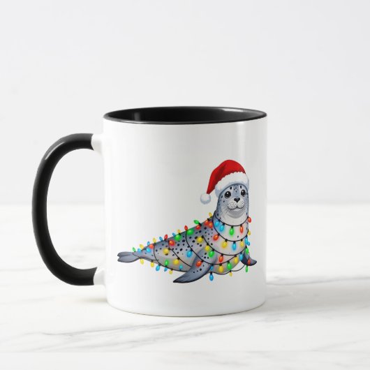 クリスマスイルミネーションが輝くアザラシ マグカップ (左)