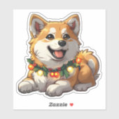 クリスマスイルミネーションに包まれたいたずら秋田犬 シール (シート)