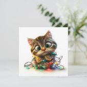 クリスマスイルミネーションに困惑したフェスティブなタビー猫 シーズンカード (スタンド正面)