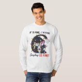 クリスマスイルミネーションに絡まるネコのイラスト メッセージは"大丈夫" Tシャツ (正面フル)