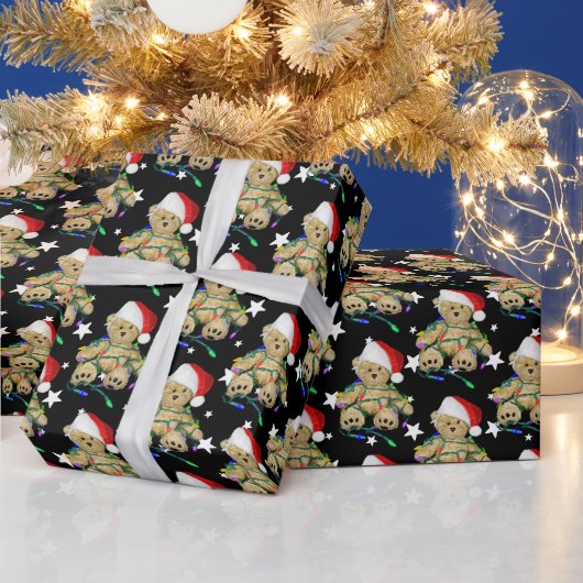 クリスマスイルミネーションのクマのぬいぐるみ ラッピングペーパー (クリスマス)